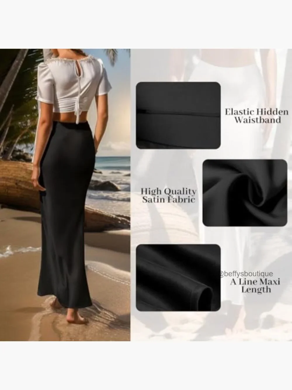 Maxi Satin Skirt High Waisted A-Line Flowy Elegant Office Party Wear - Picture 5 of 7